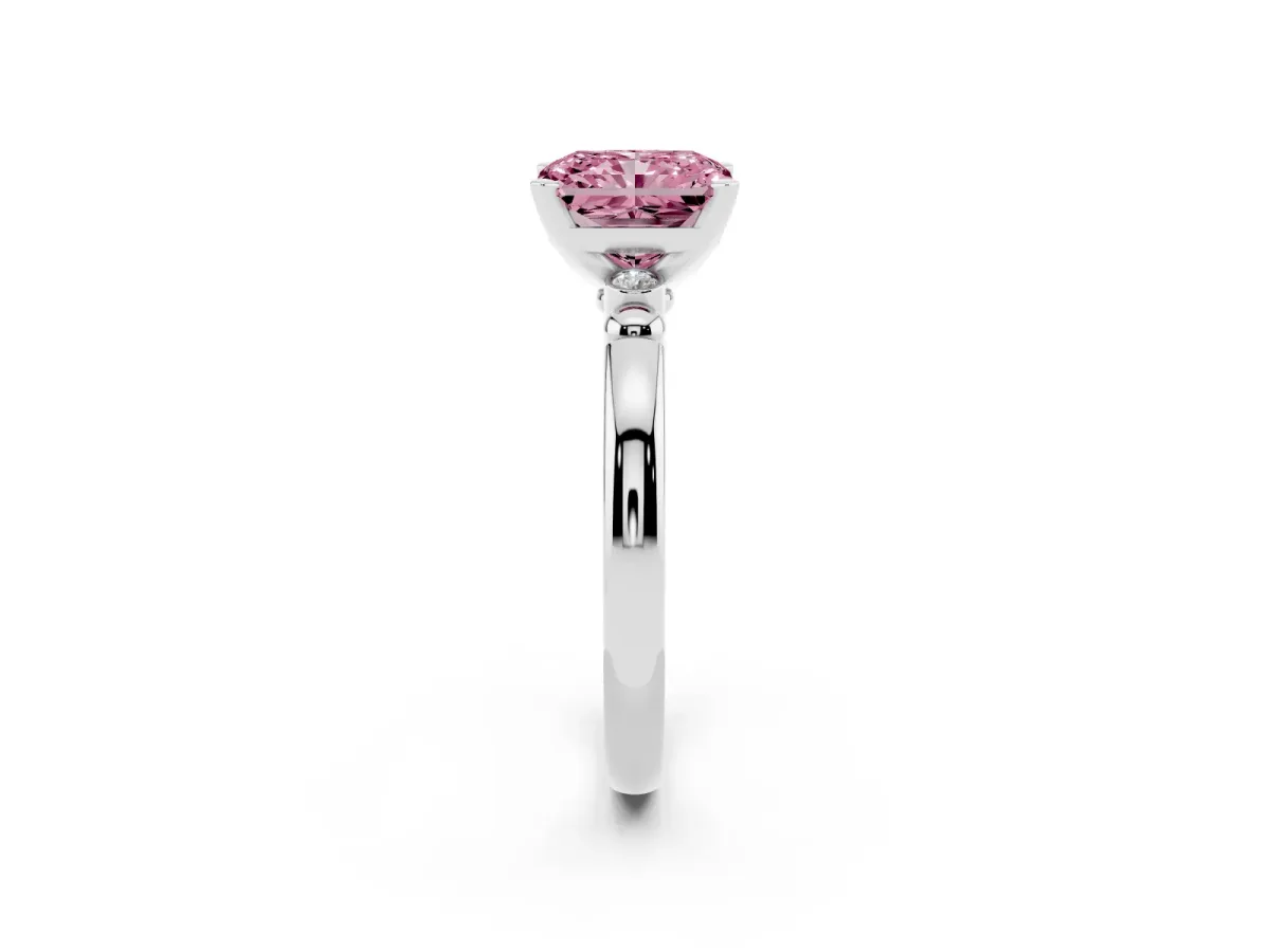 Fancy Pink Radiant Cut Solitaire Beaded Band with Four-Prong Setting Silver