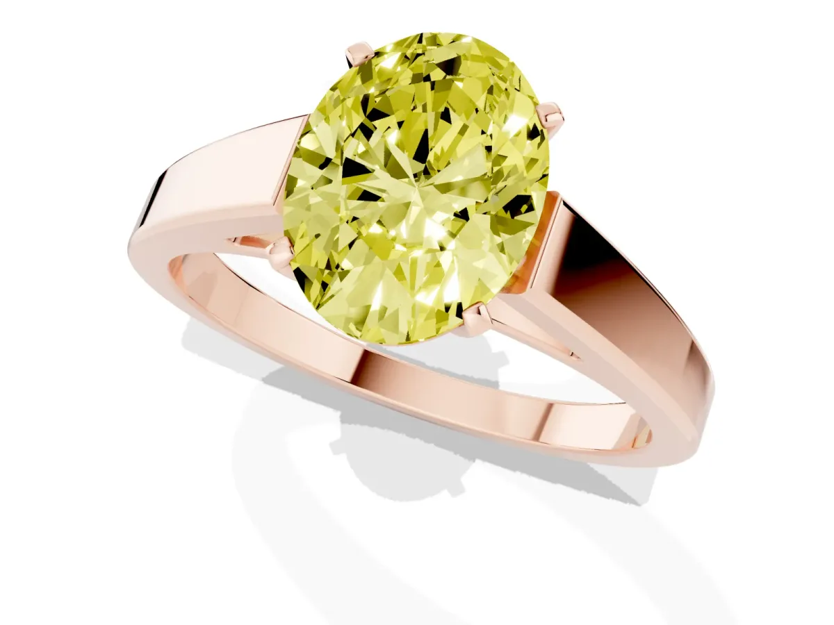 Fancy Yellow Oval Cut Solitaire Engagement Ring with Four-Prong Setting and Tapered Band Rose gold