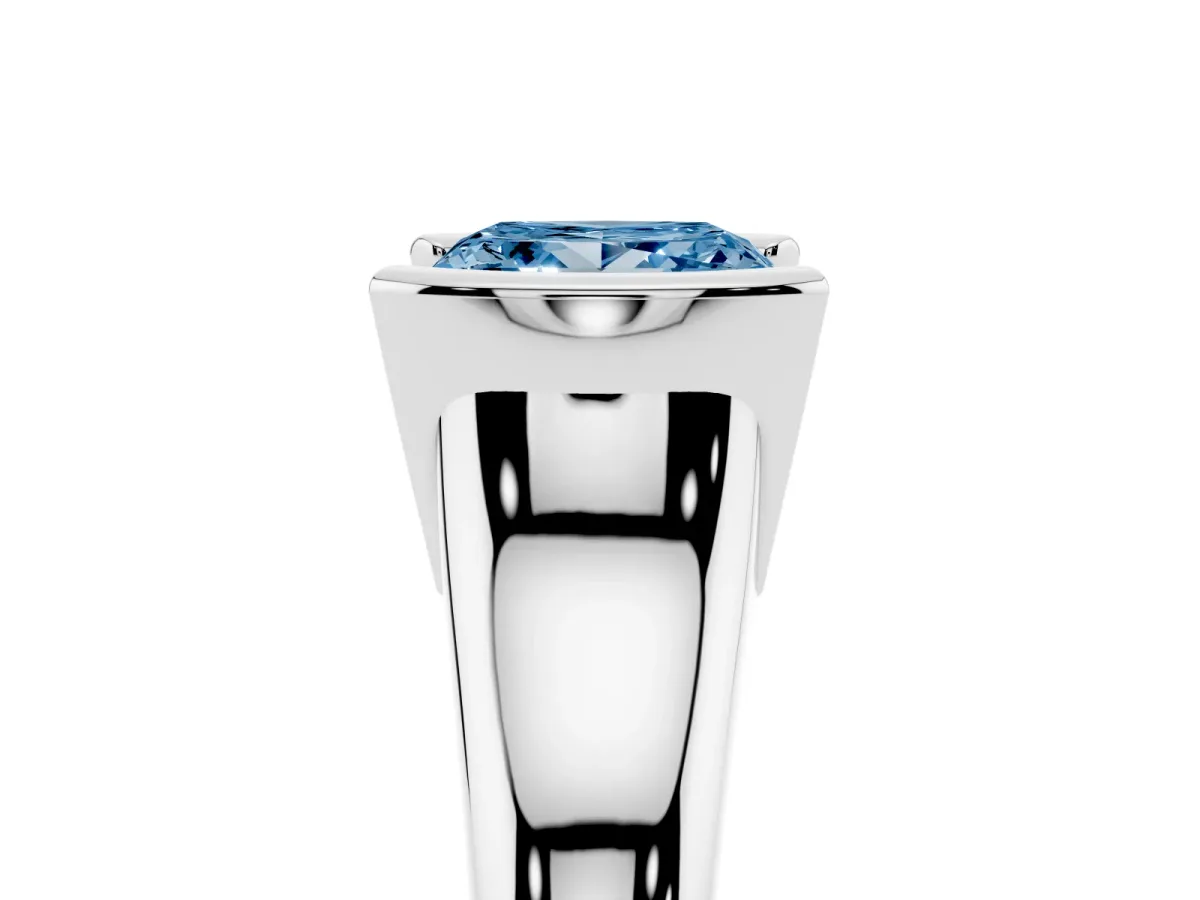 Fancy Blue Princess Cut Solitaire Tension Set Diamond Ring with Split Shank Band Platinum