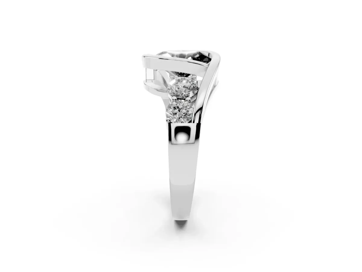 Fancy Black Bezel Set Oval Cut Diamond Bypass Ring with Round Accents Silver