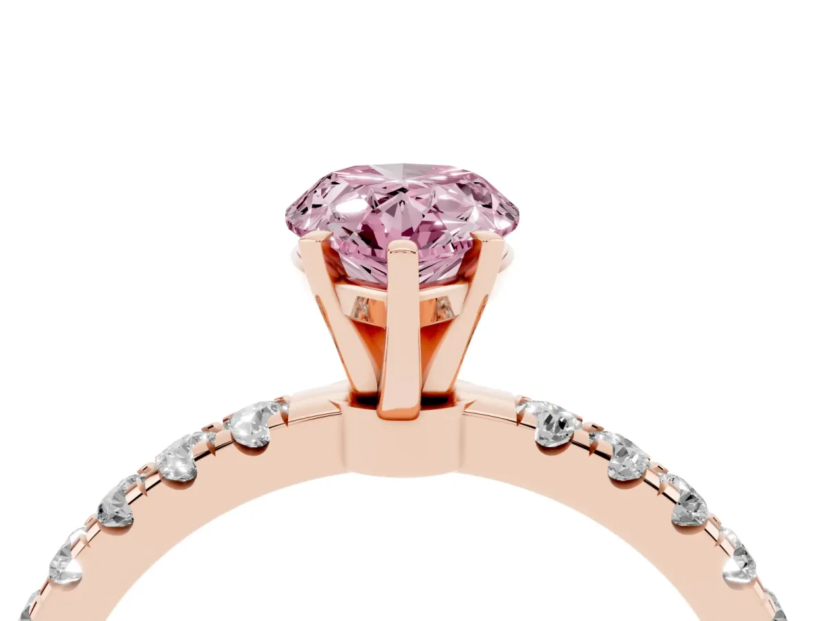 Fancy Pink Pear Cut Diamond Solitaire Ring with Pavé Accents and Four-Prong Setting Rose gold