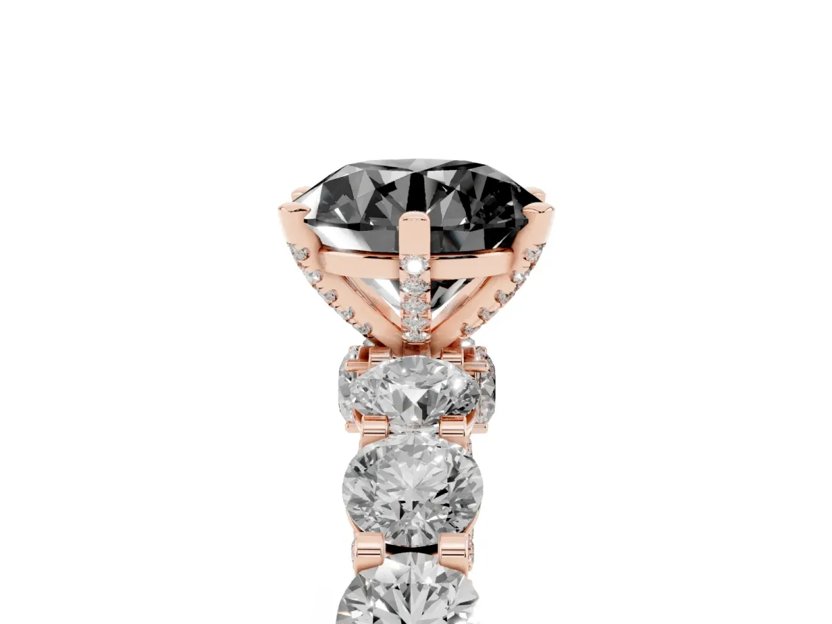 Fancy Black Round Cut Diamond Side Stone Engagement Ring with Four-Prong Setting Rose gold