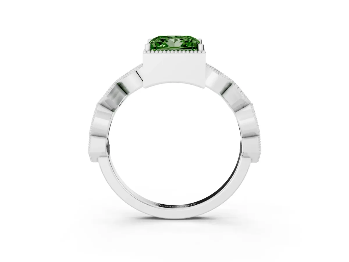 Fancy Green Princess Cut Milgrain Marquise Diamond Twist Band Ring Silver