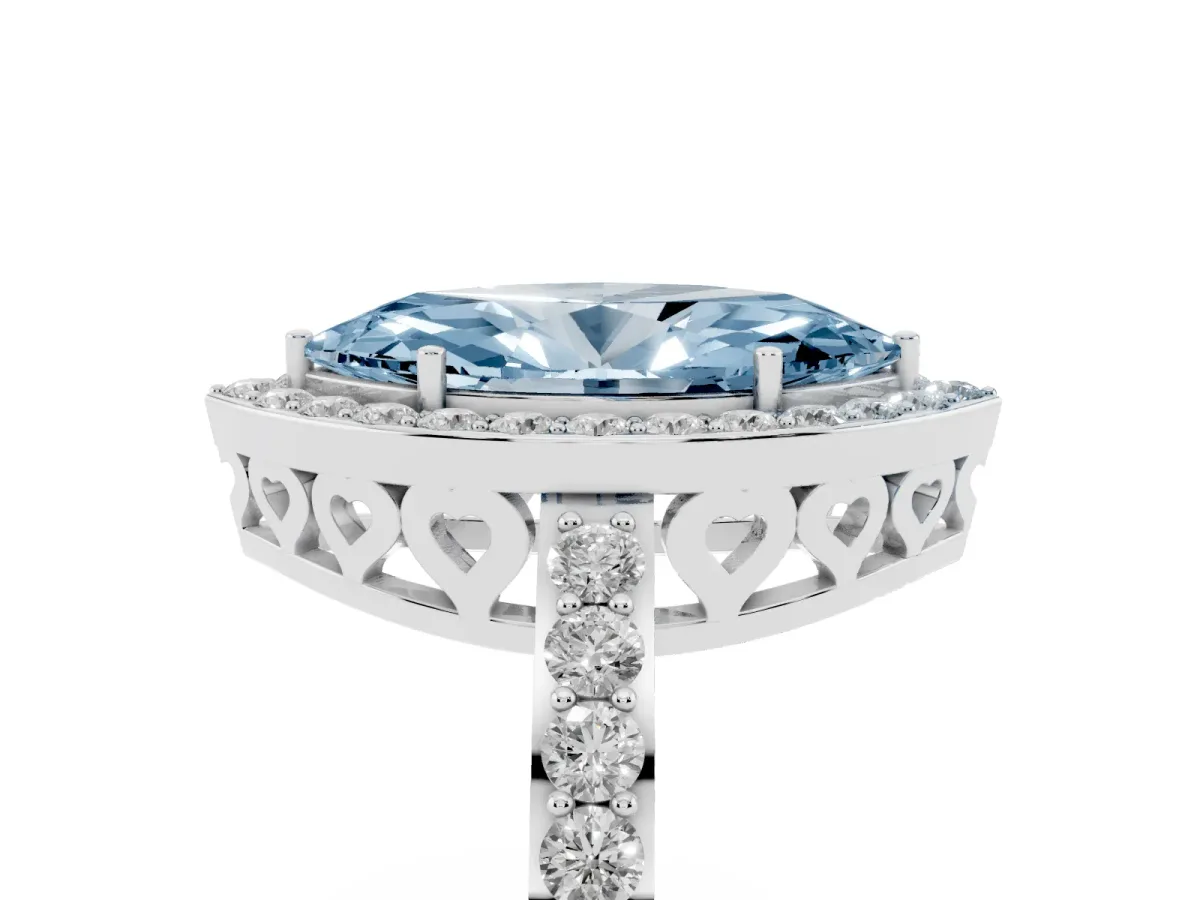 Fancy Blue Marquise Cut Halo Diamond Pavé Band Ring with Prong Setting Silver