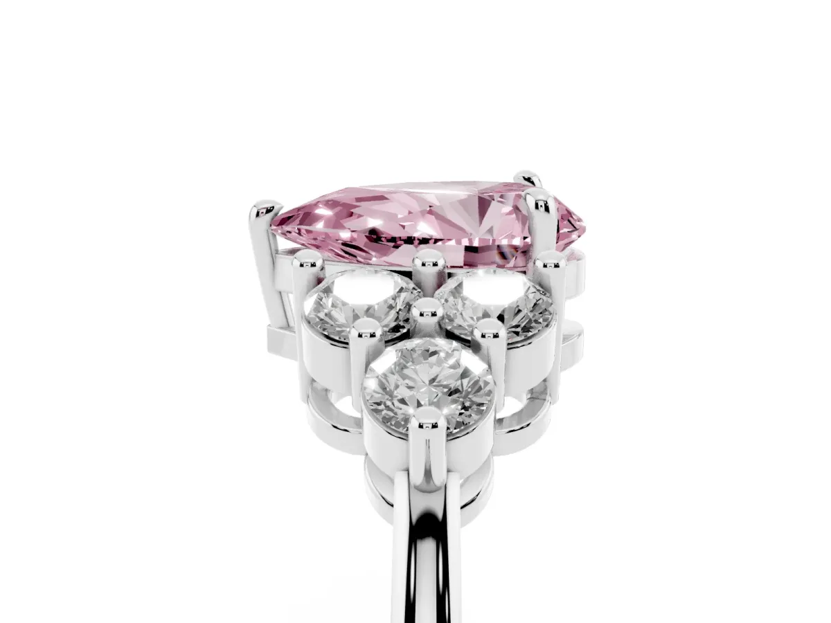 Fancy Pink Pear Cut Brilliant Diamond Cluster Accent Solitaire Ring with Prong Setting White gold