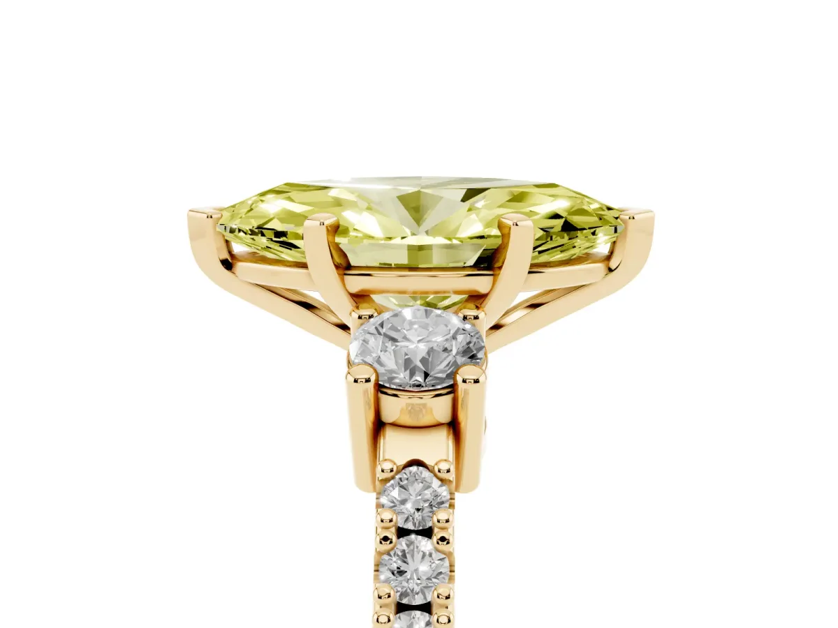 Fancy Yellow Marquise Cut Three-Stone Diamond Pavé Band with Prong Setting Yellow gold