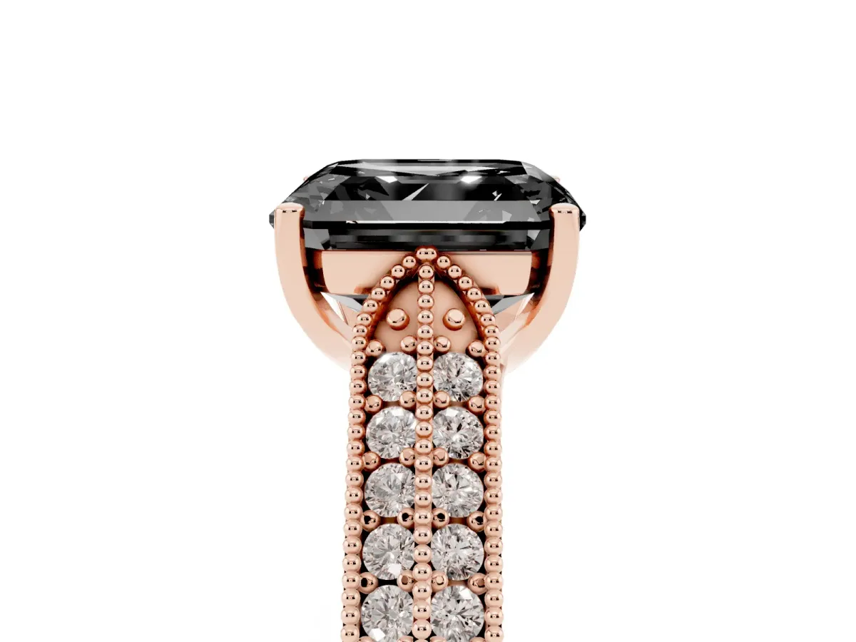 Fancy Black Asscher Cut Cut Pave Split Shank Engagement Ring with Four-Prong Setting Rose gold