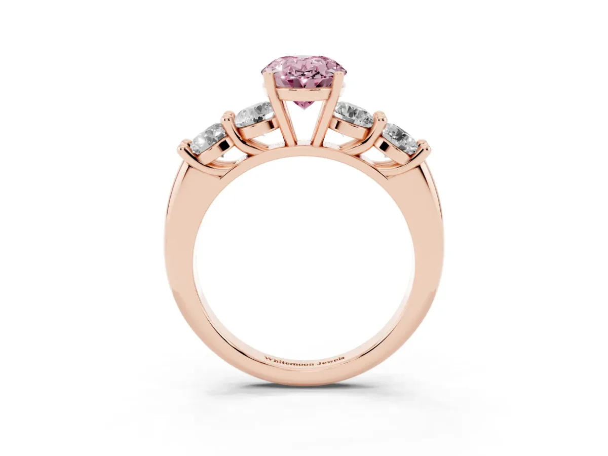 Fancy Pink Oval Cut Cut Five-Stone Prong Set Diamond Ring with Classic Band Rose gold
