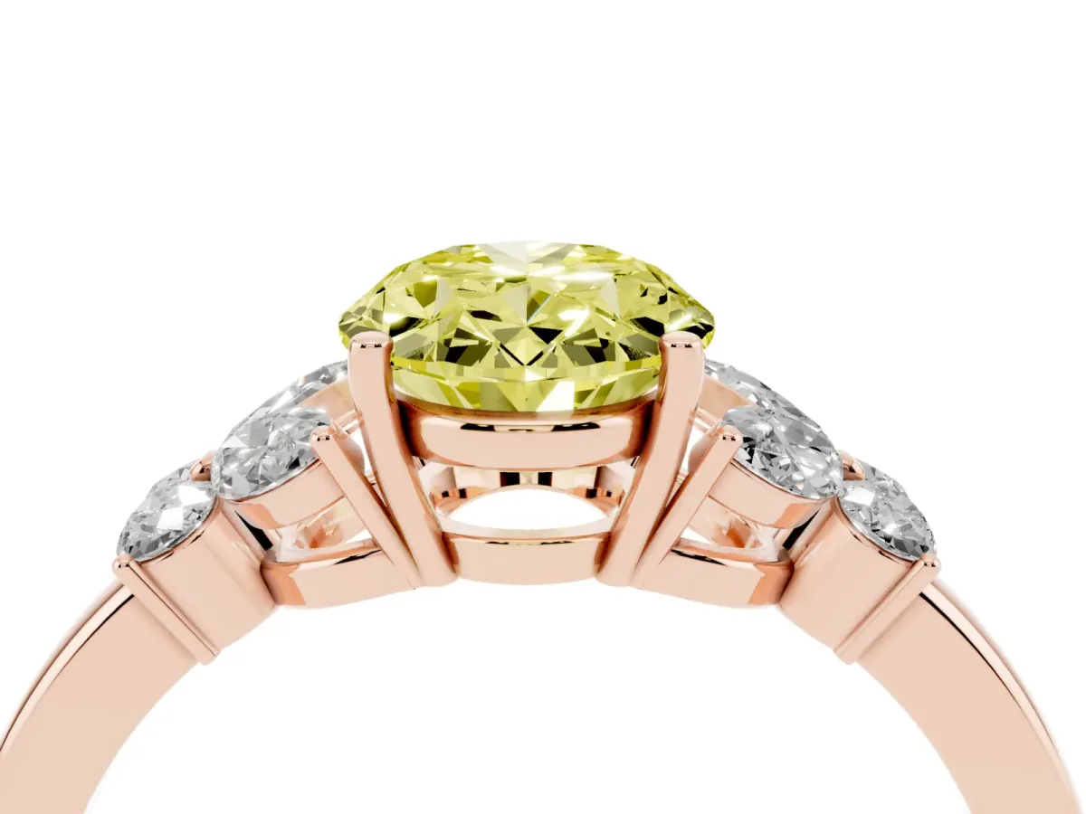 Fancy Yellow Oval Cut Cut Solitaire Floral Diamond Ring with Four-Prong Setting Rose gold