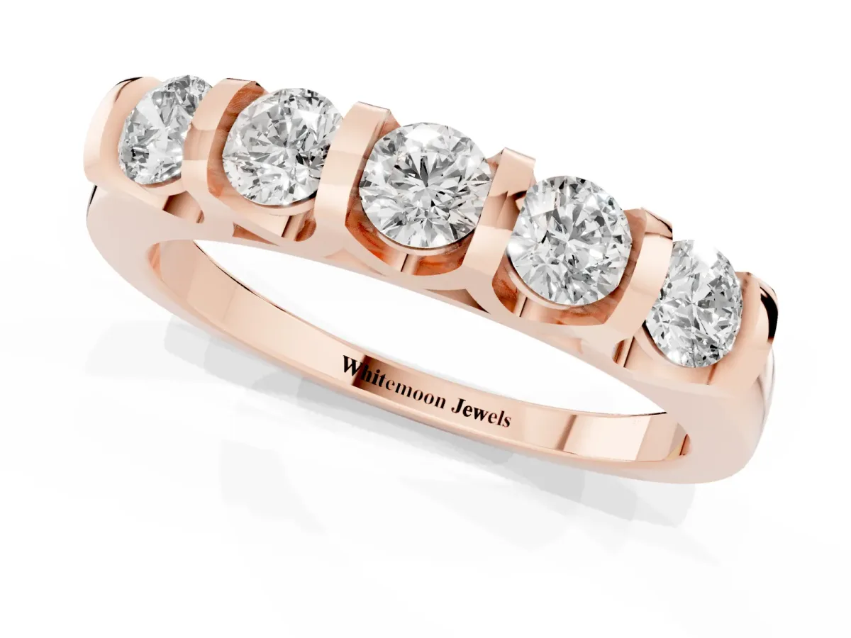 Five-Stone Round Diamond Half-Eternity Bar-Set Ring Rose gold