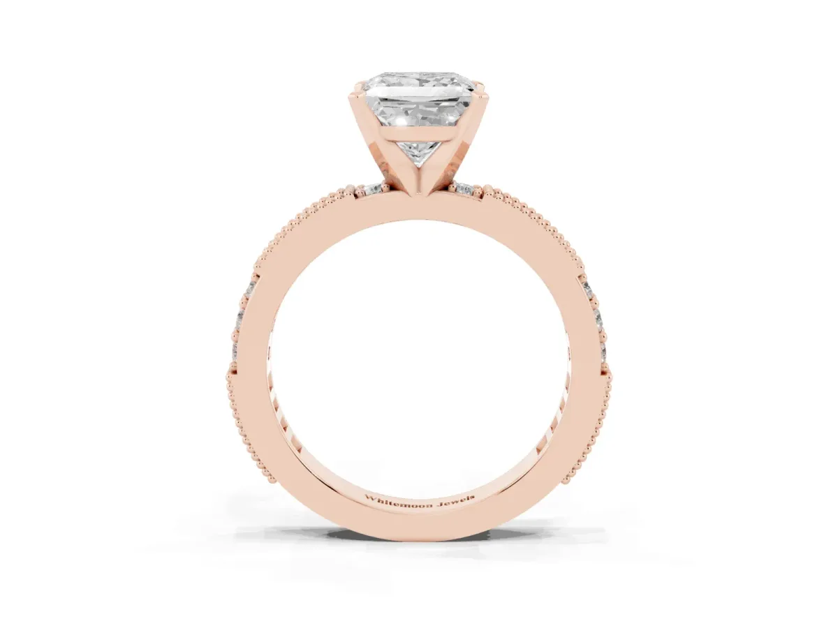 Princess Cut Solitaire with Pavé Band and Four-Prong Setting Rose gold