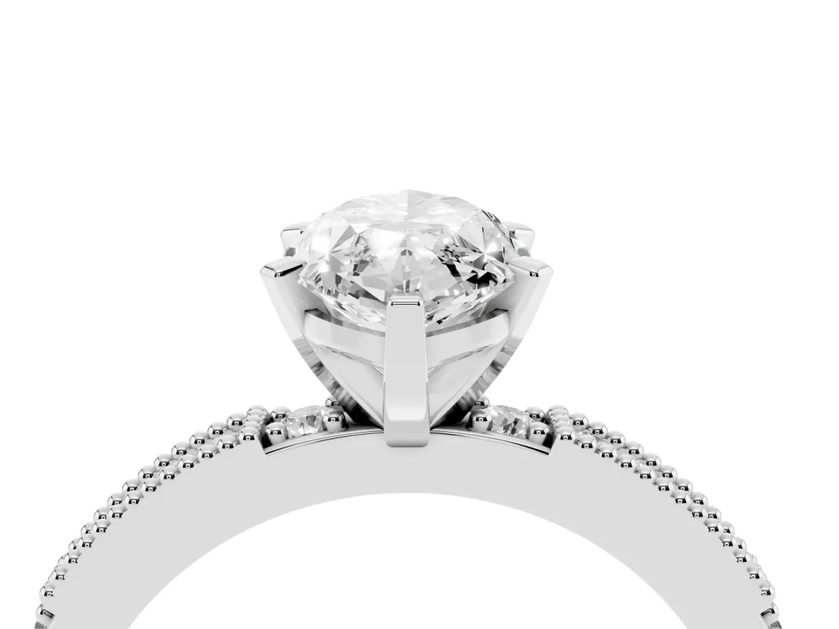 Marquise Cut Solitaire with Pavé Band and Four-Prong Setting Silver