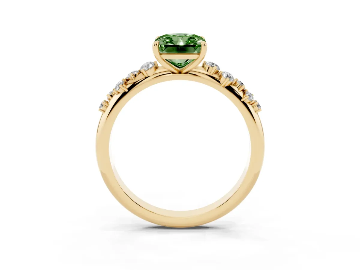 Fancy Green Radiant Cut Diamond Cluster Prong-Set Solitaire Ring Yellow gold