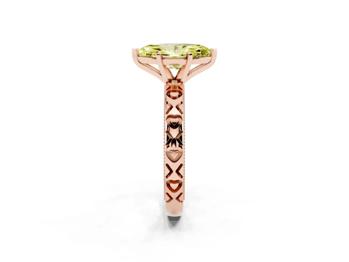 Fancy Yellow Marquise Cut Solitaire Diamond Engagement Ring with XO Engraved Band and Four-Prong Setting Rose gold