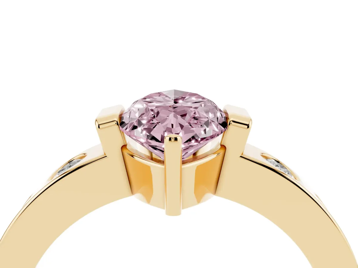 Fancy Pink Marquise Cut Brilliant Channel-Set Diamond Ring with Bezel Prong Setting Yellow gold