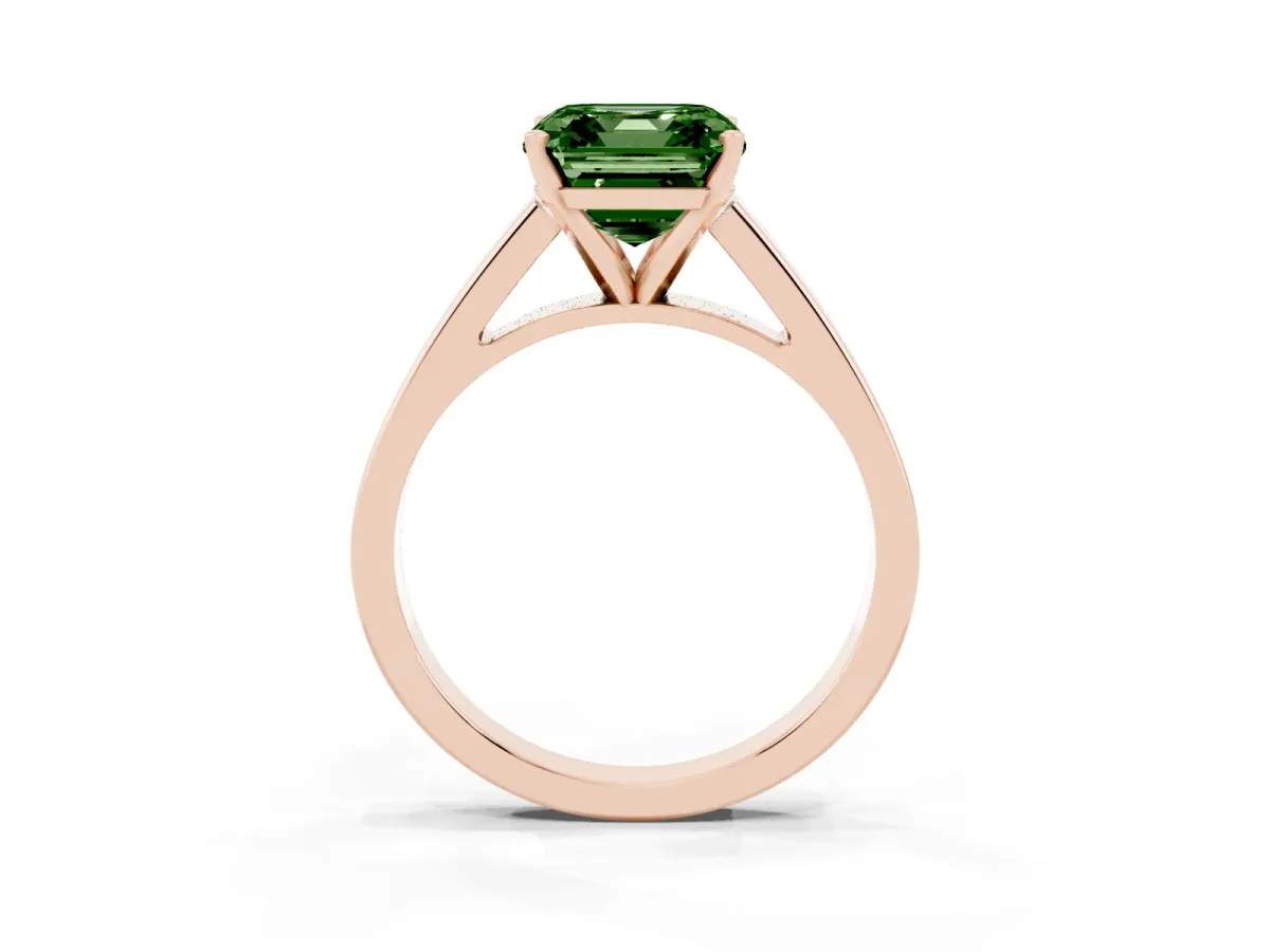 Fancy Green Asscher Cut Solitaire Engagement Ring with Four-Prong Setting and Tapered Band Rose gold