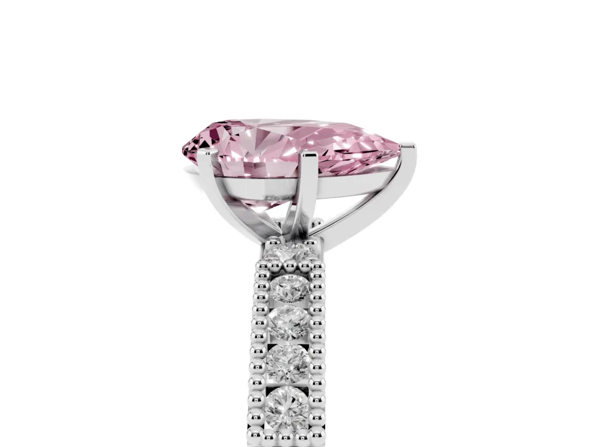 Fancy Pink Pear Cut Solitaire with Pavé Band and Four-Prong Setting Platinum
