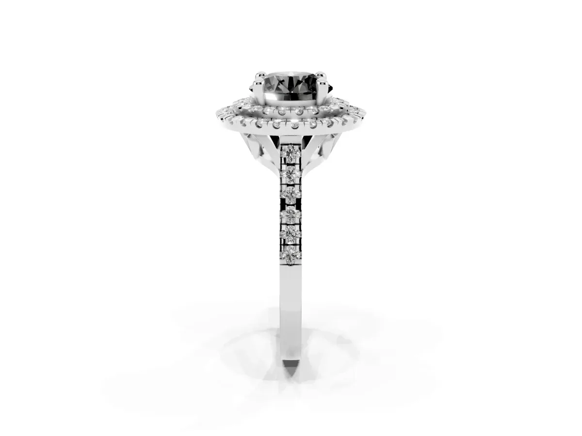Fancy Black Double Halo Round Cut Diamond Pavé Band with Four-Prong Setting Silver