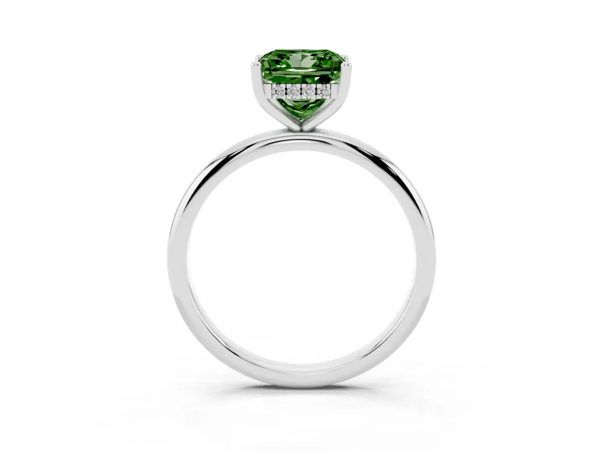 Fancy Green Princess Cut Cut Solitaire Engagement Ring with Four-Prong Setting and Classic Band White gold