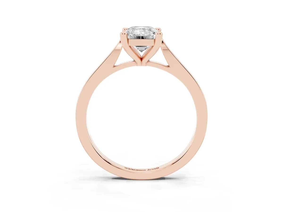 Emerald Cut Solitaire Diamond Ring with Four-Prong Setting and Tapered Band Rose gold