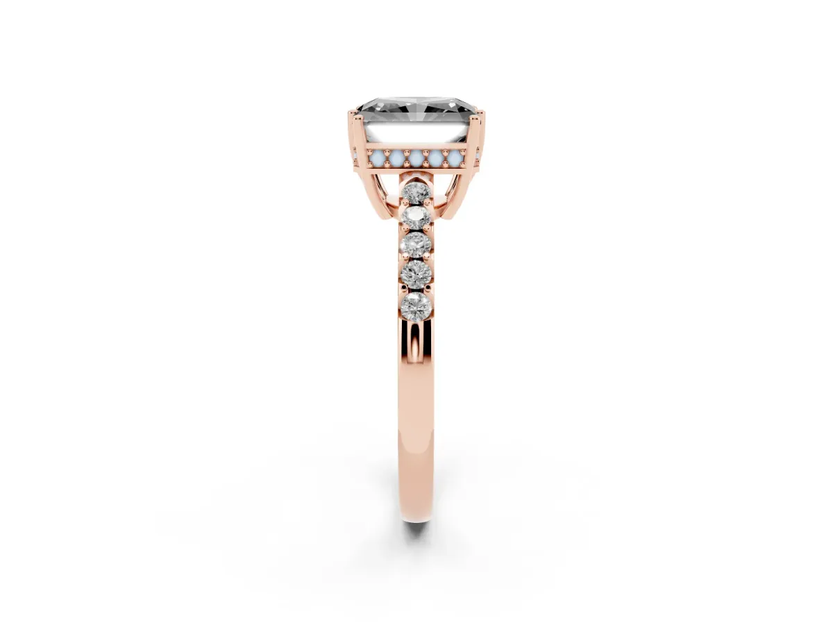 Fancy Black Radiant Cut Solitaire Diamond Engagement Ring with Pavé Band and Six-Prong Setting Rose gold