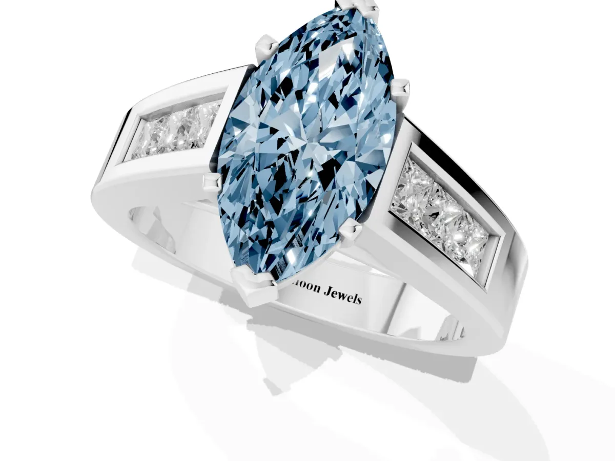 Fancy Blue Marquise Cut Cut Channel Set Solitaire Ring with Four-Prong Setting Silver