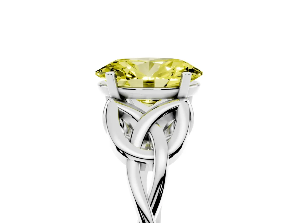 Fancy Yellow Oval Cut Diamond Solitaire Engagement Ring with Celtic Knot Band and Four-Prong Setting White gold