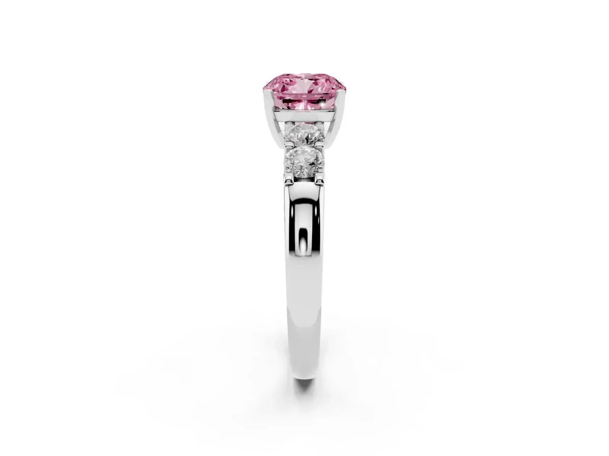 Fancy Pink Cushion Cut Brilliant Cut Diamond Five-Stone Prong Set Engagement Ring with Channel Band White gold