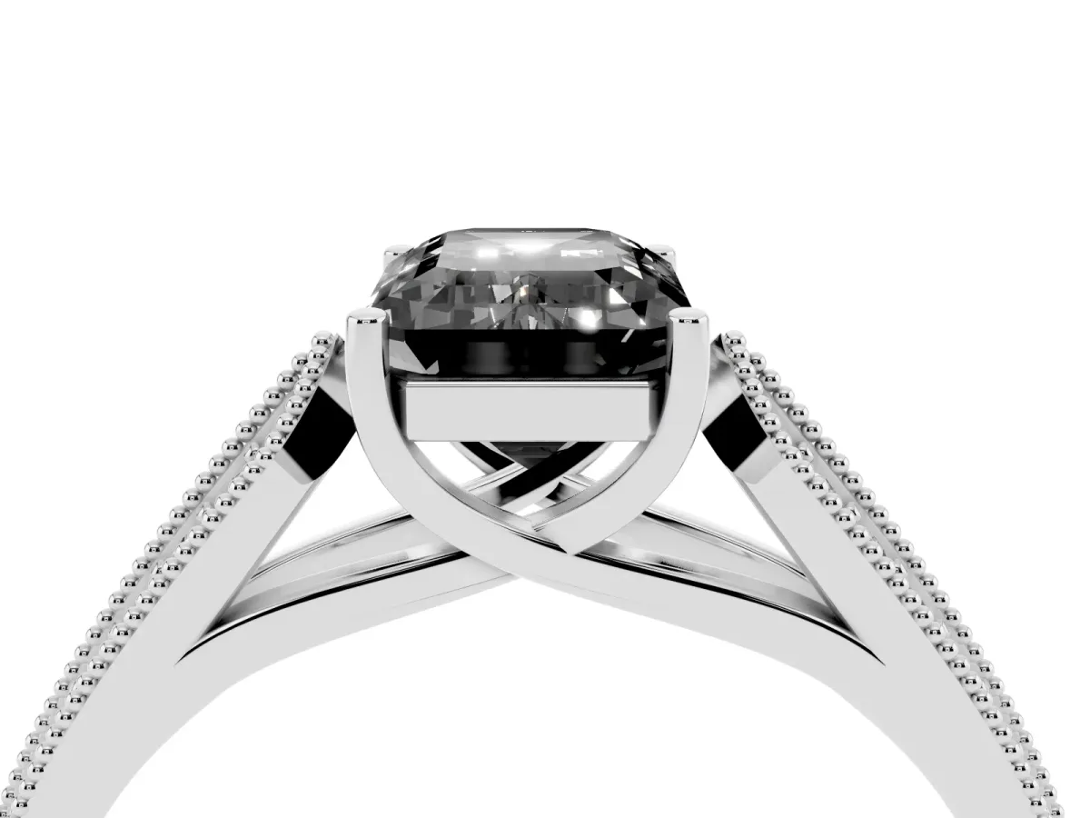 Fancy Black Emerald Cut Cut Pave Split Shank Engagement Ring with Four-Prong Setting Platinum