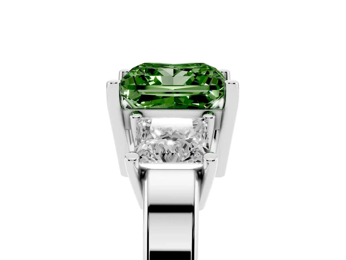 Fancy Green Three-Stone Princess Cut Cut Solitaire Ring with Prong Setting Silver