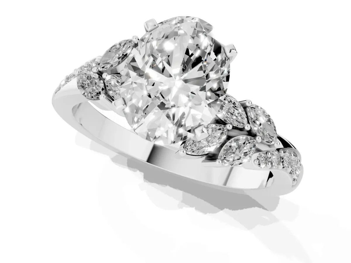 Oval Cut Solitaire Marquise Twist Band with Six-Prong Setting Silver