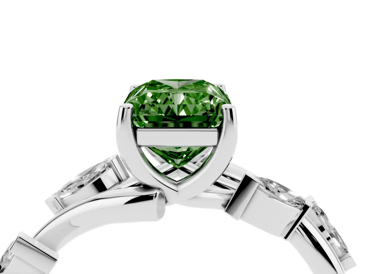 Fancy Green Radiant Cut Solitaire Twisted Band Marquise Accent Prong Setting Ring Silver