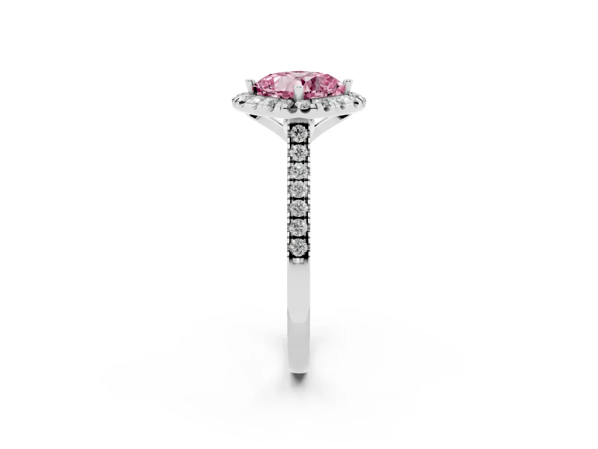 Fancy Pink Cushion Cut Diamond Cushion Halo Ring with Pavé Band Silver