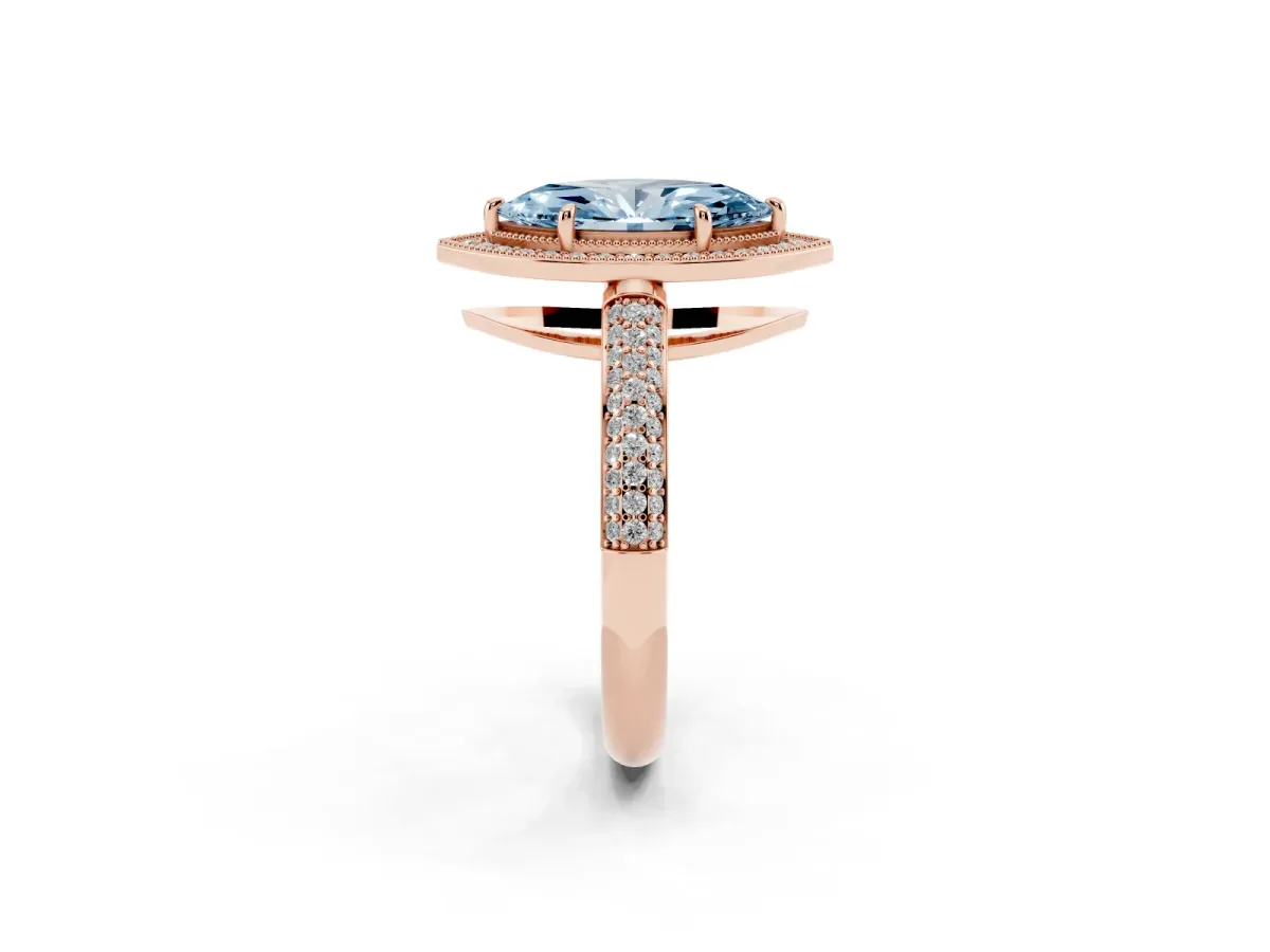 Fancy Blue Marquise Cut Cut Halo Diamond Pave Band with Four-Prong Setting Rose gold