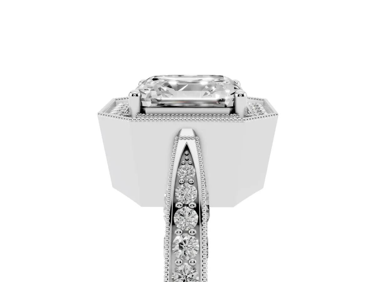 Asscher Cut Halo Diamond Engagement Ring with Split Shank Band and Four-Prong Setting Silver