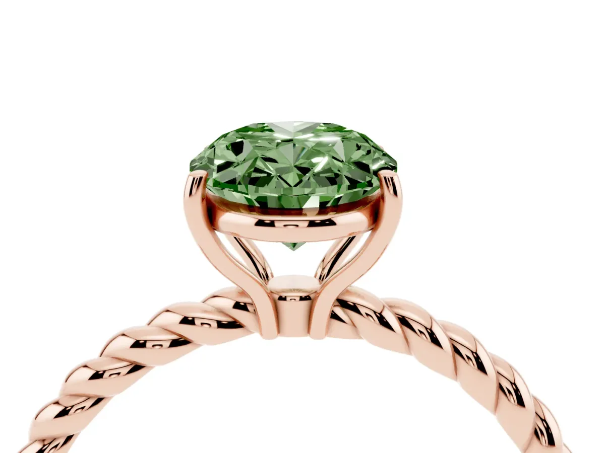 Fancy Green Oval Cut Solitaire Twist Band Ring with Four-Prong Setting Rose gold