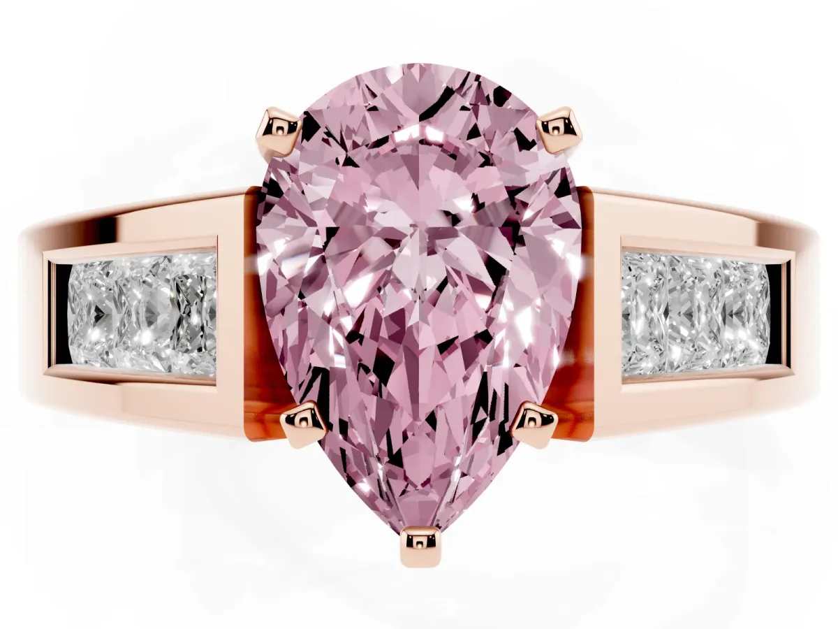 Fancy Pink Pear Cut Cut Channel Set Solitaire Ring with Four-Prong Setting Rose gold