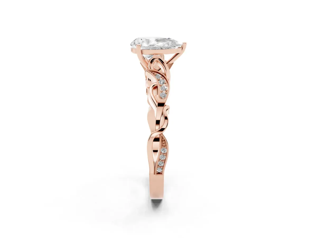 Pear Cut Solitaire Vine Band with Milgrain Prong Setting Rose gold