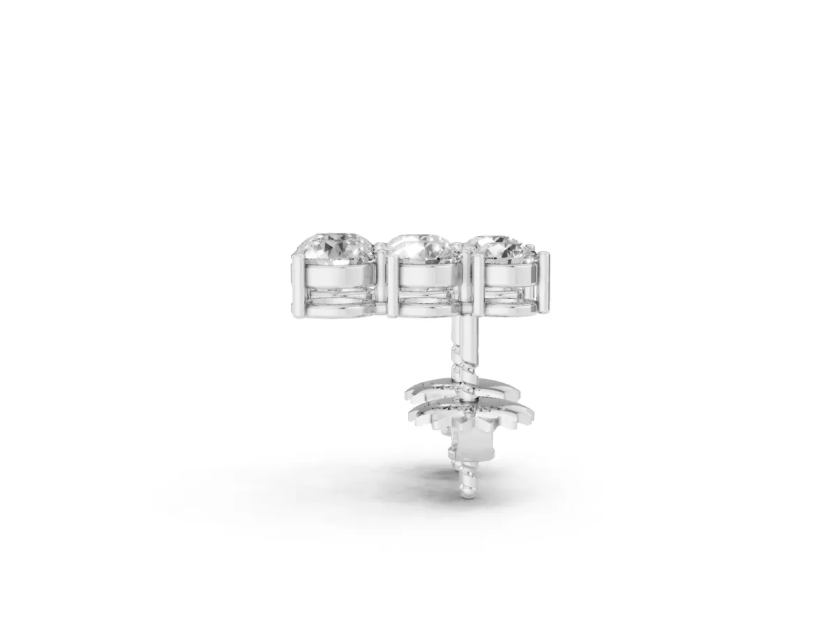 Three-Stone Round Diamond Prong-Set Drop Earrings White gold