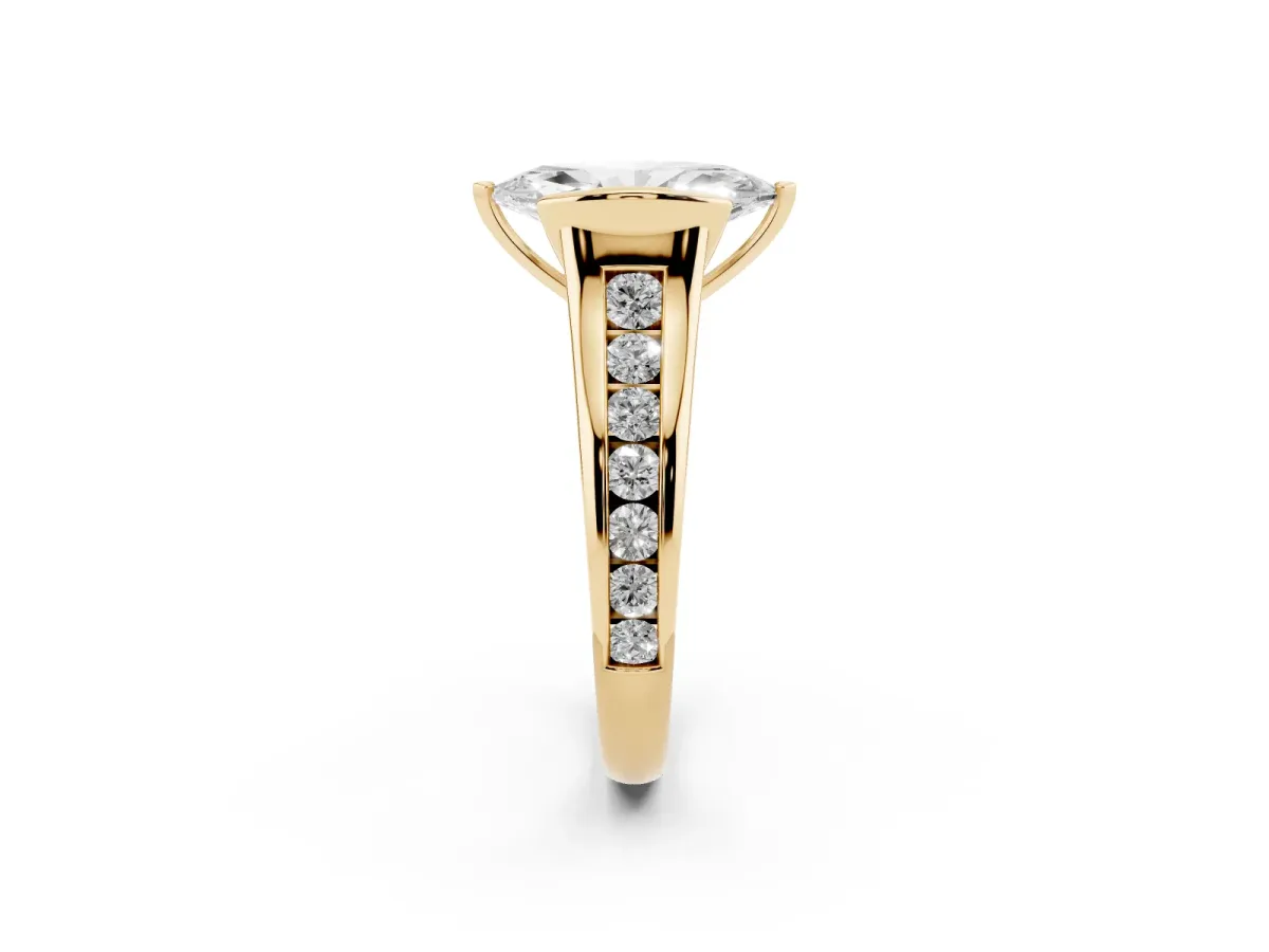 Marquise Cut Solitaire Bezel-Set Diamond Ring with Channel-Set Band Yellow gold