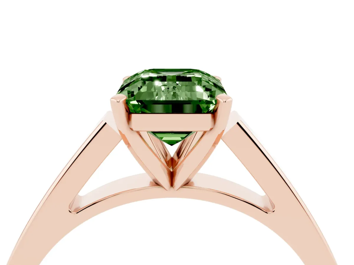 Fancy Green Emerald Cut Solitaire Engagement Ring with Four-Prong Setting and Tapered Band Rose gold
