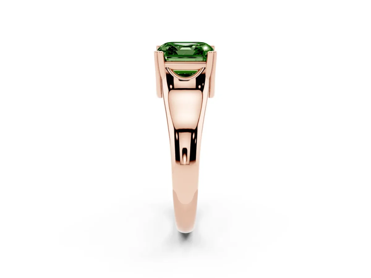 Fancy Green Asscher Cut Diamond Solitaire Ring with Wide Band and Prong Setting Rose gold