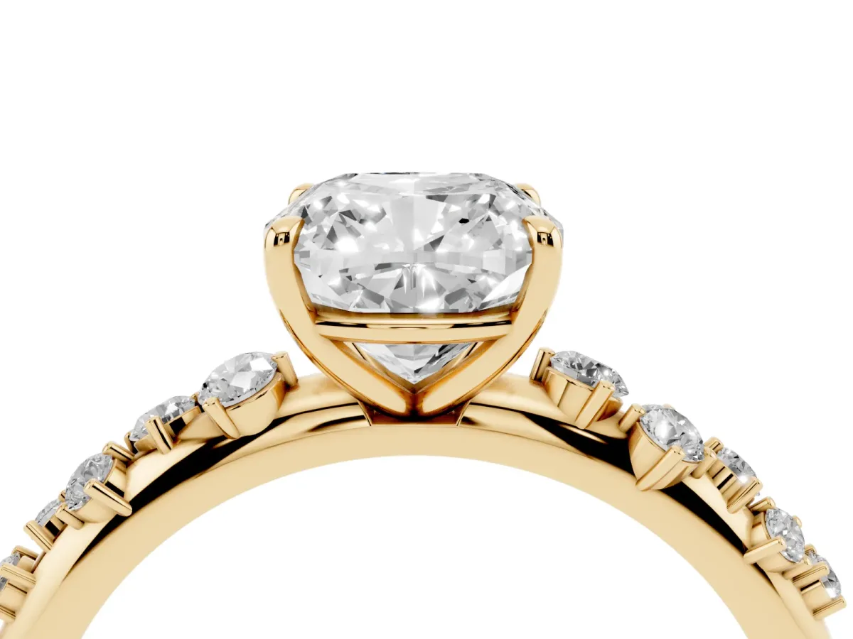 Cushion Cut Diamond Cluster Prong-Set Solitaire Ring Yellow gold