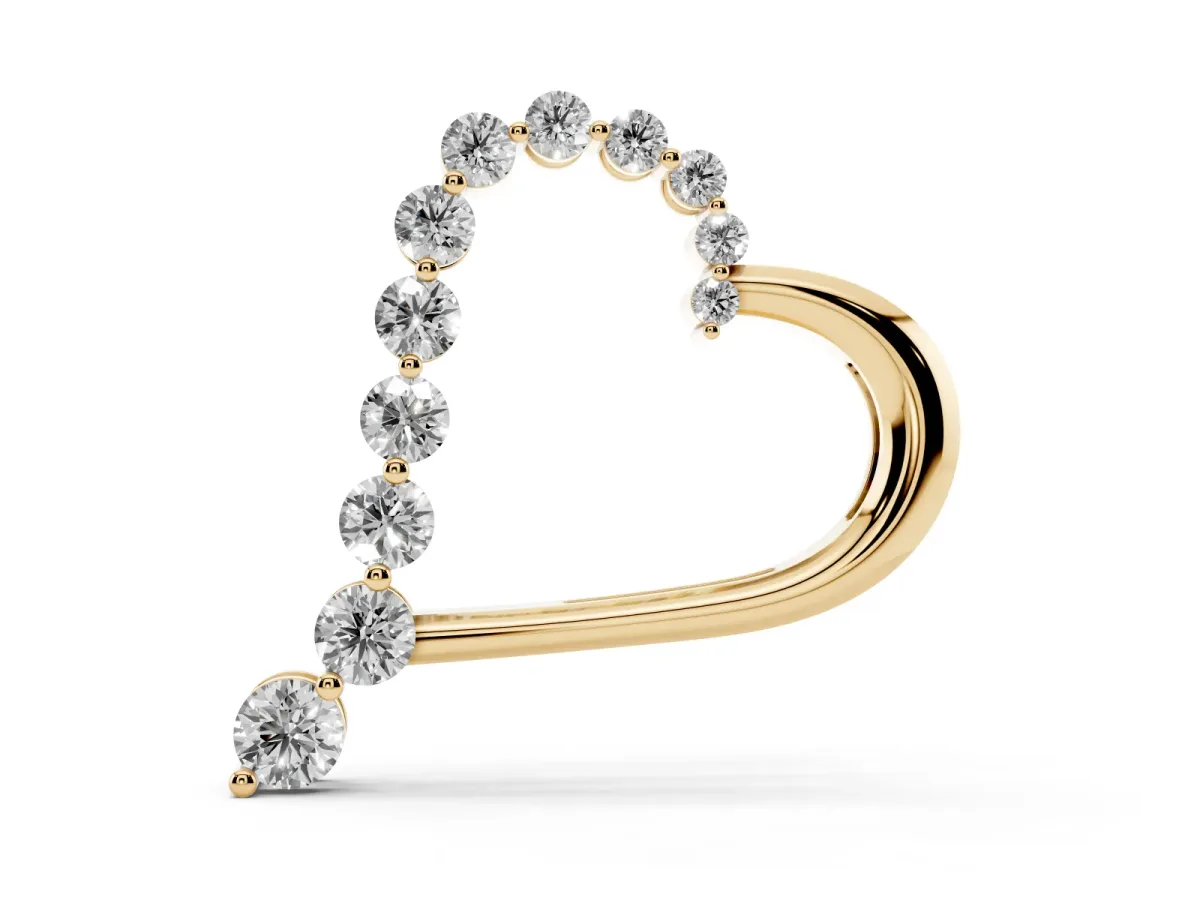 Round Diamond Prong-Set Heart Pendant Yellow gold