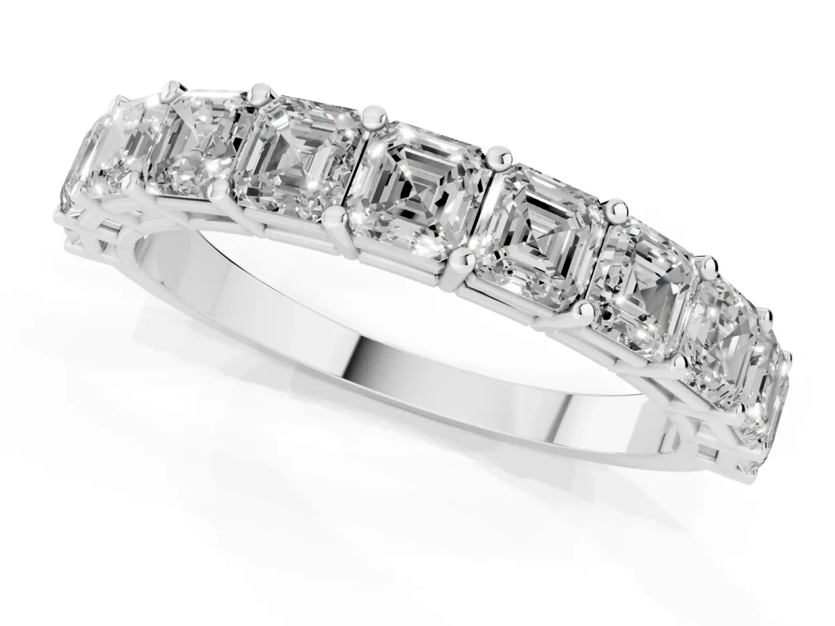 Asscher Cut Half Eternity Band with Shared Prong Setting Platinum