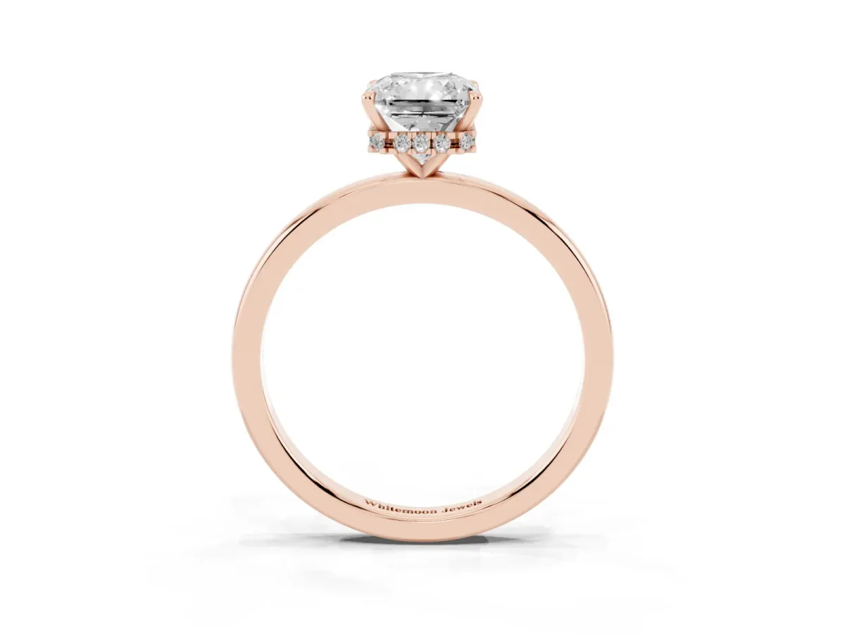Radiant Cut Solitaire Engagement Ring with Cathedral Band and Four-Prong Setting Rose gold