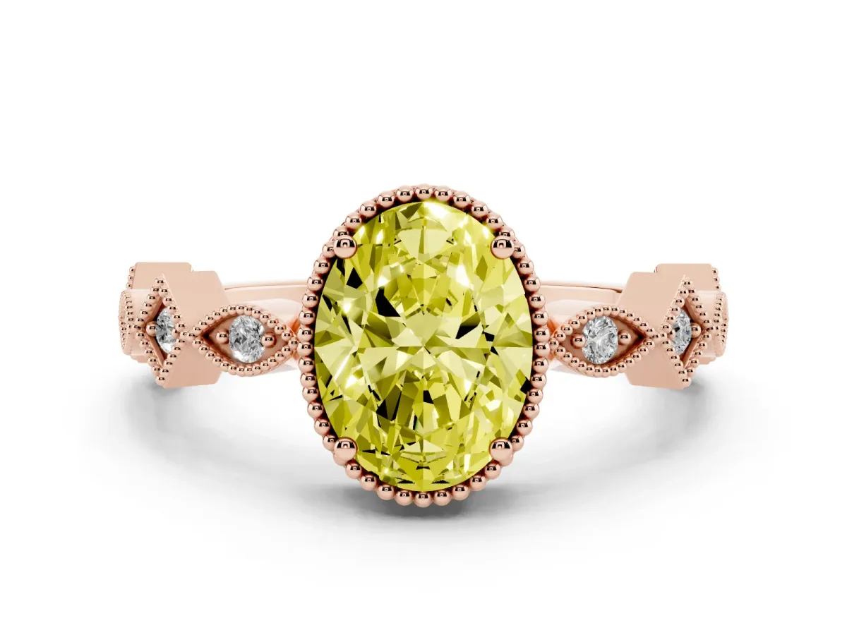 Fancy Yellow Oval Cut Milgrain Marquise Diamond Twist Band Ring Rose gold
