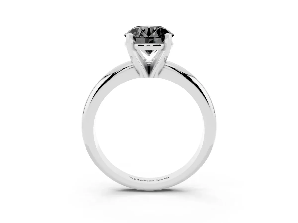 Fancy Black Round Cut Diamond Solitaire Engagement Ring with Round Band and Four-Prong Setting Platinum