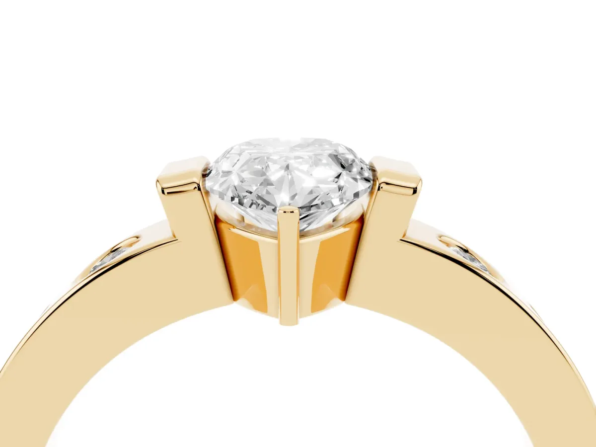 Pear Cut Brilliant Channel-Set Diamond Ring with Bezel Prong Setting Yellow gold