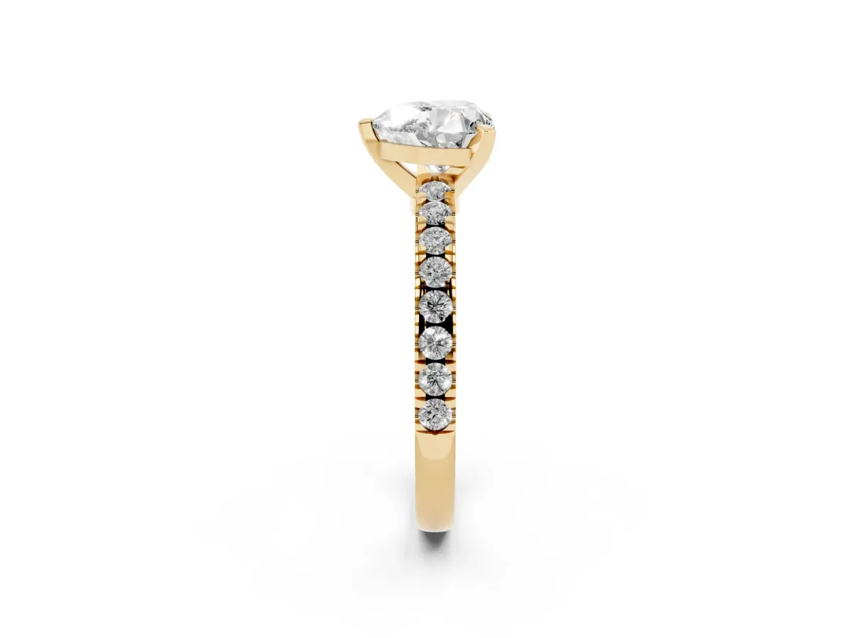 Heart Cut Solitaire Diamond with Pavé Band and Four-Prong Setting Yellow gold